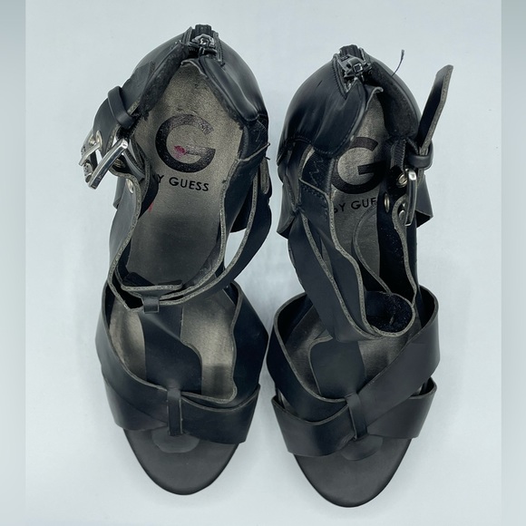 Guess Heels Black Leather Size 7 T Strap Chic Design New - Picture 16 of 16